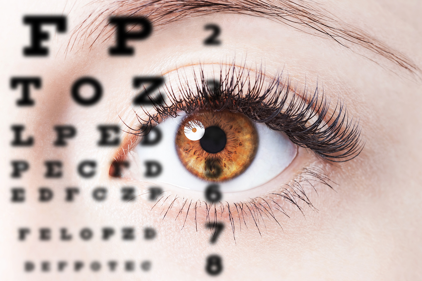 Close-up of eye with LASIK vision chart in background, representing LASIK eye surgery in Melbourne